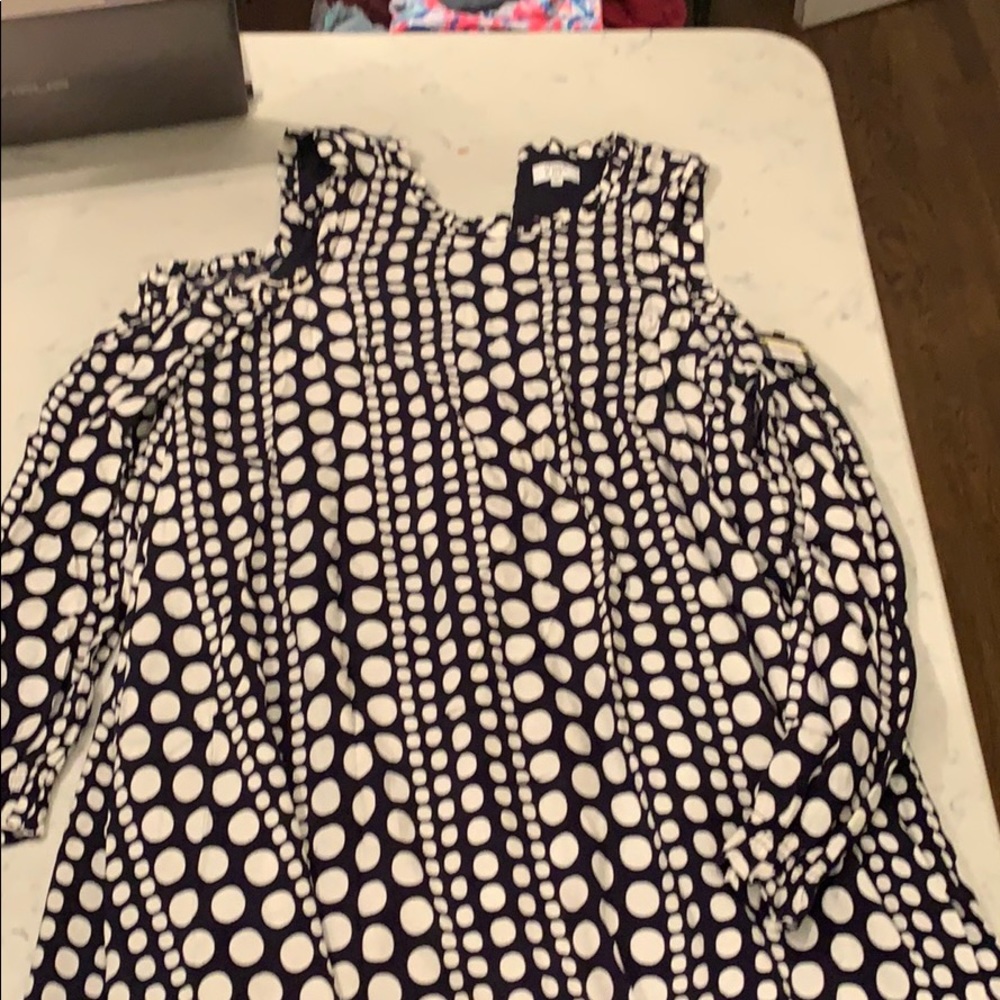 Navy and white polka dot crown and Ivy dress